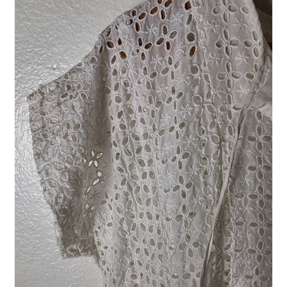 Johnny Was 100% Silk White Eyelet Tiered Maxi Dress No Slip Sz S Beach Coverup - Picture 10 of 12